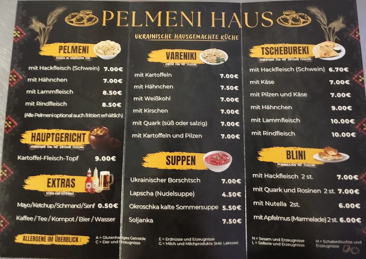 Speisekarte, Pelmeni Haus