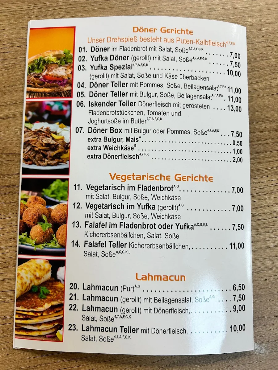 Speisekarte, Baran Pizza- &Kebap-Haus