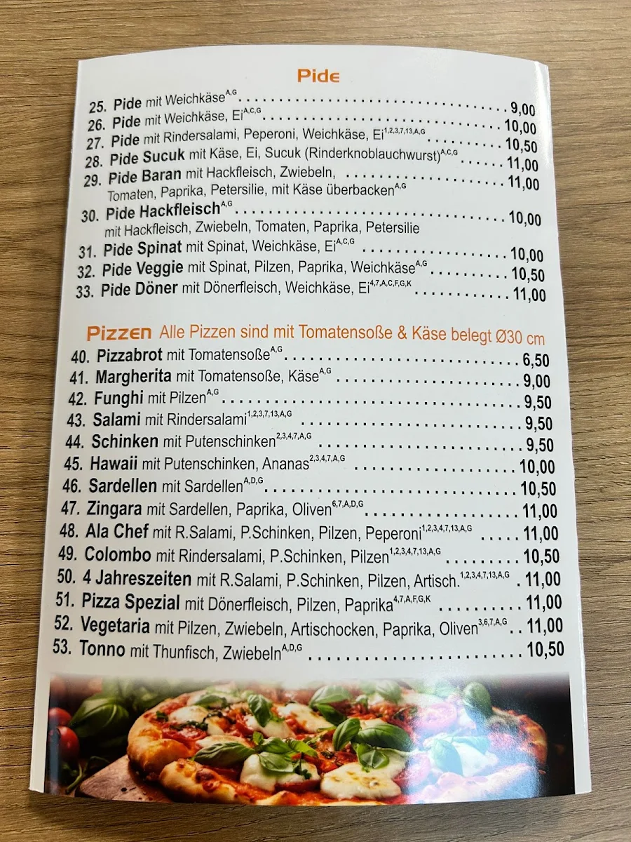Speisekarte, Baran Pizza- &Kebap-Haus