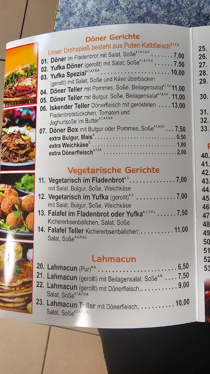 Speisekarte, Baran Pizza- &Kebap-Haus