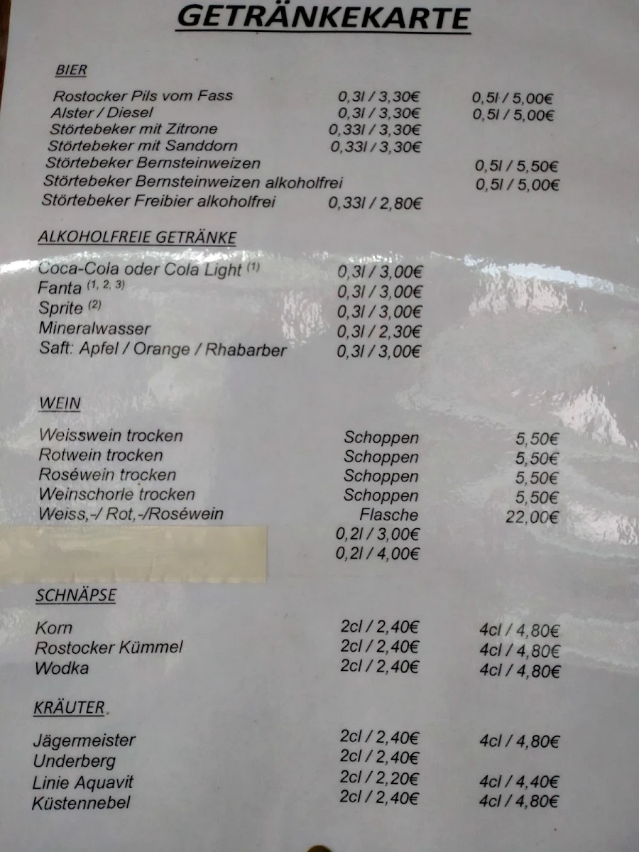 Speisekarte, Restaurant "Zum Deichgrafen"
