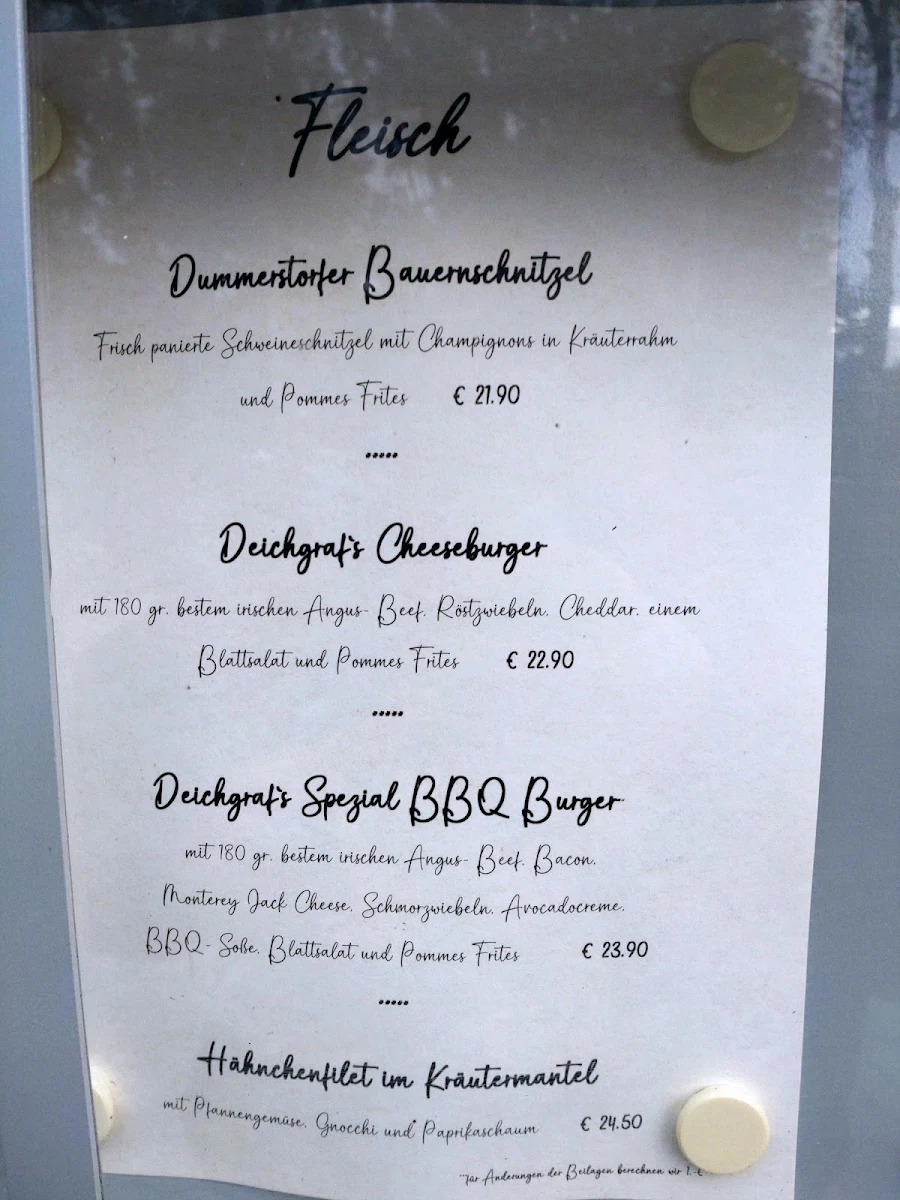 Speisekarte, Restaurant "Zum Deichgrafen"