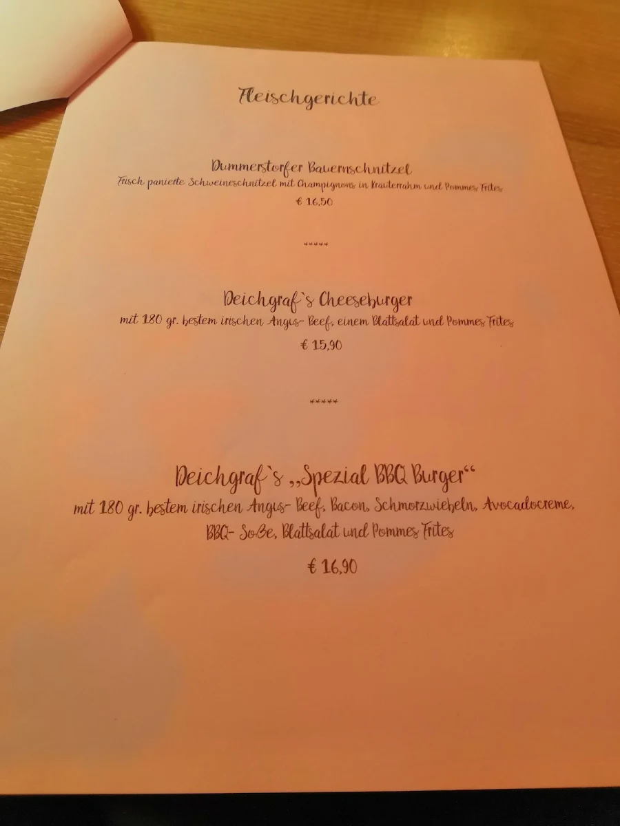 Speisekarte, Restaurant "Zum Deichgrafen"