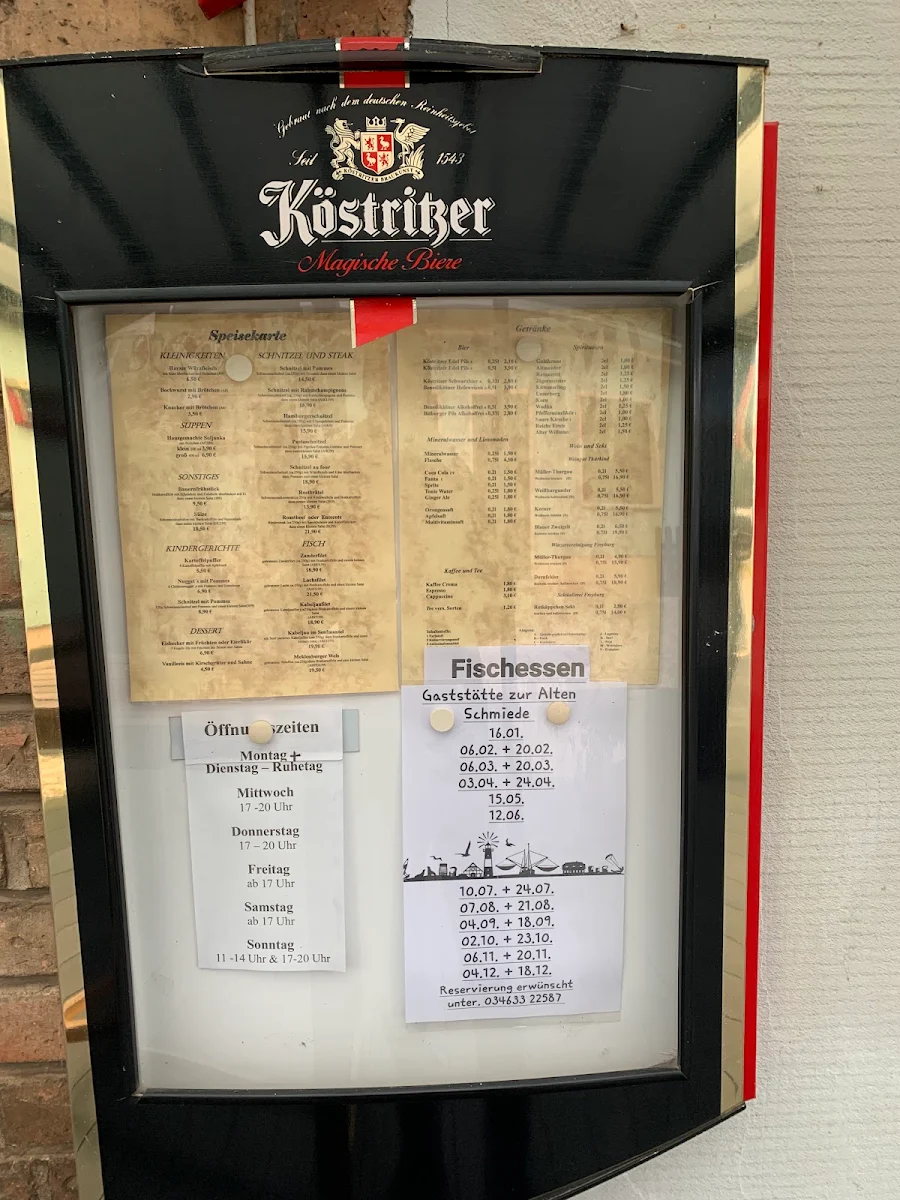 Speisekarte, Gastätte zur alten Schmiede