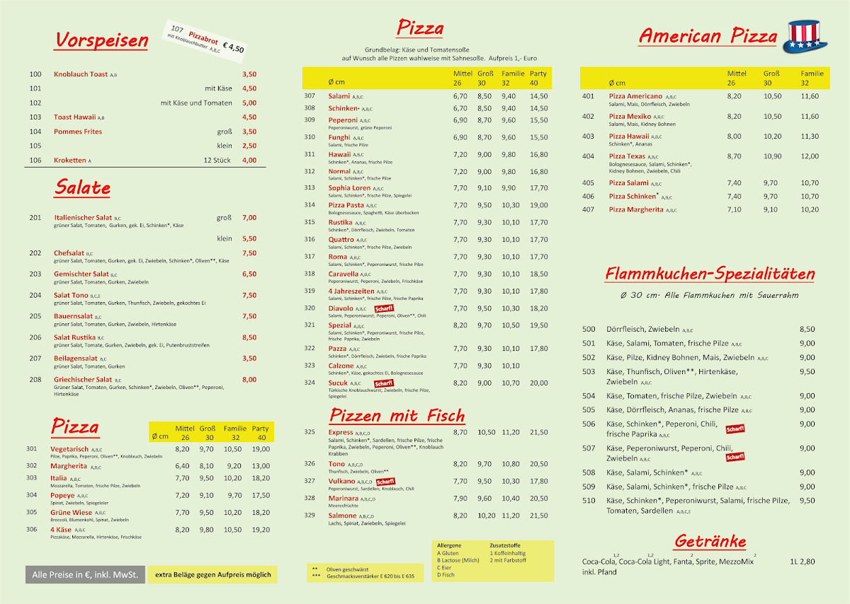 Speisekarte, Pizza-Express
