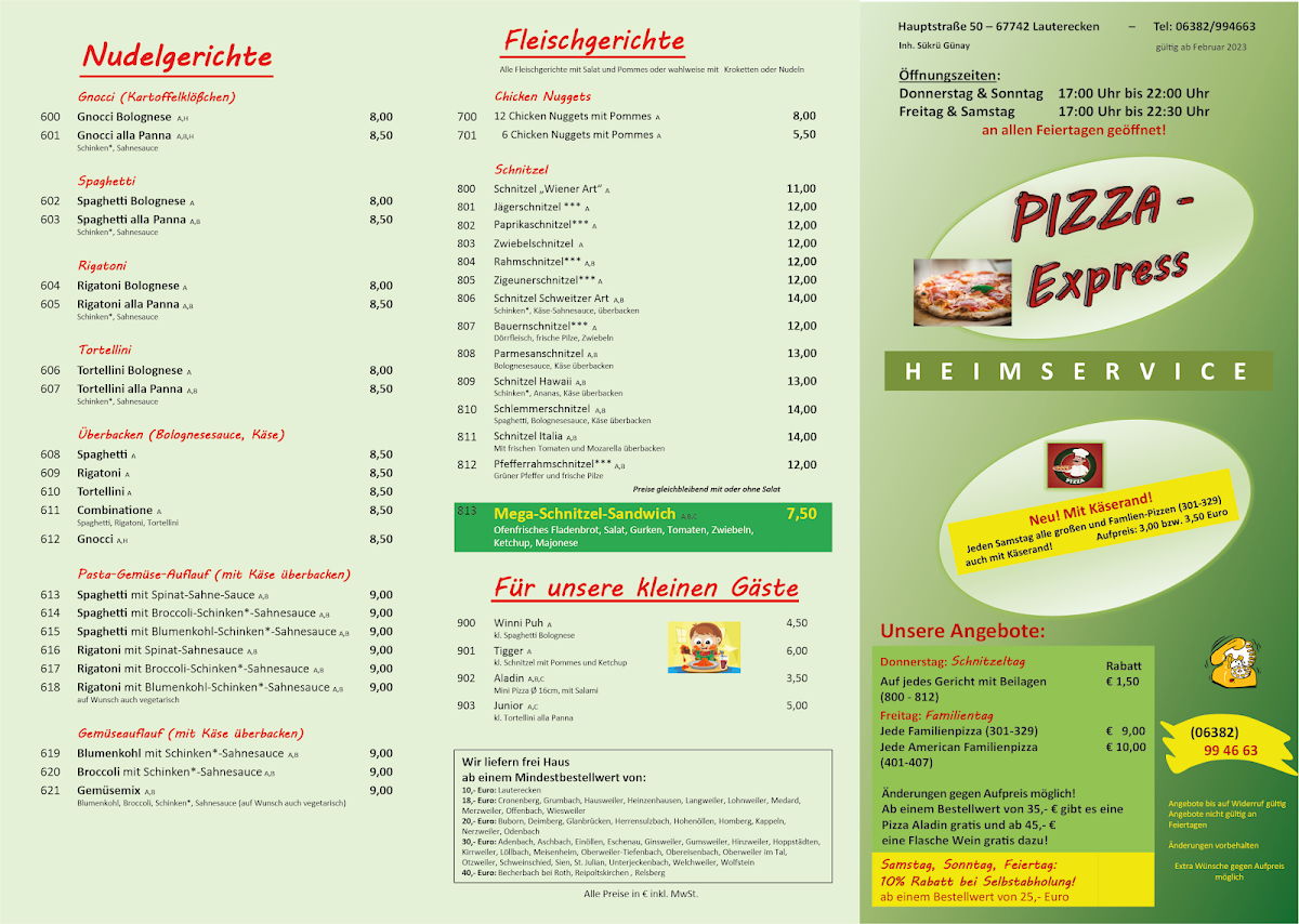 Speisekarte, Pizza-Express