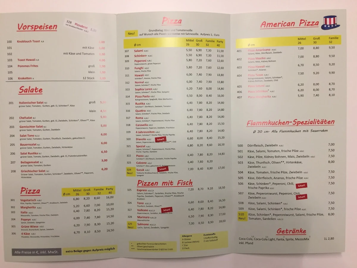 Speisekarte, Pizza-Express
