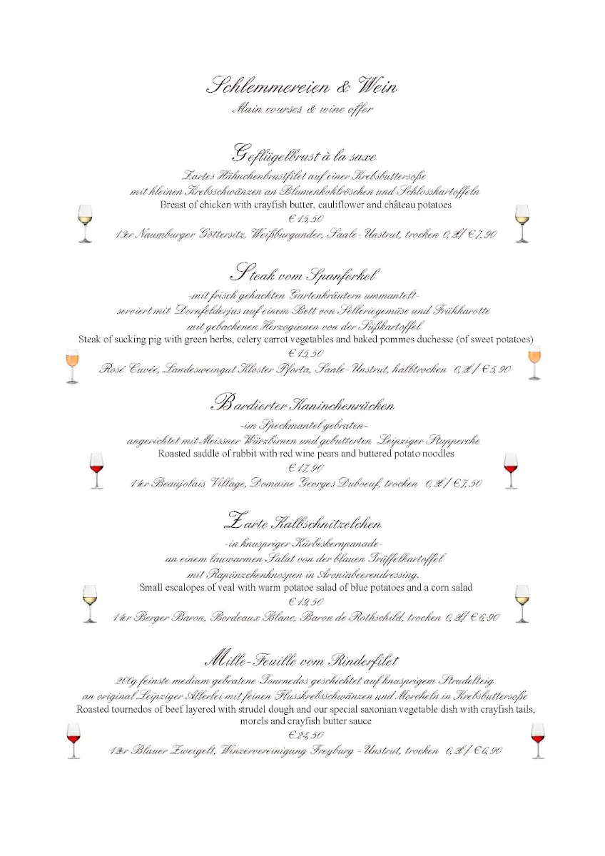 Speisekarte, Genießerrestaurant Amaroso, Leipzig