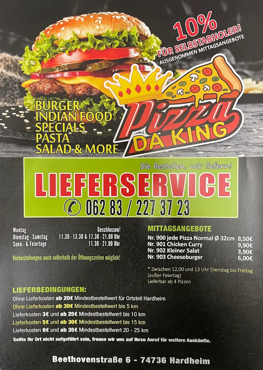 Speisekarte, pizza daking