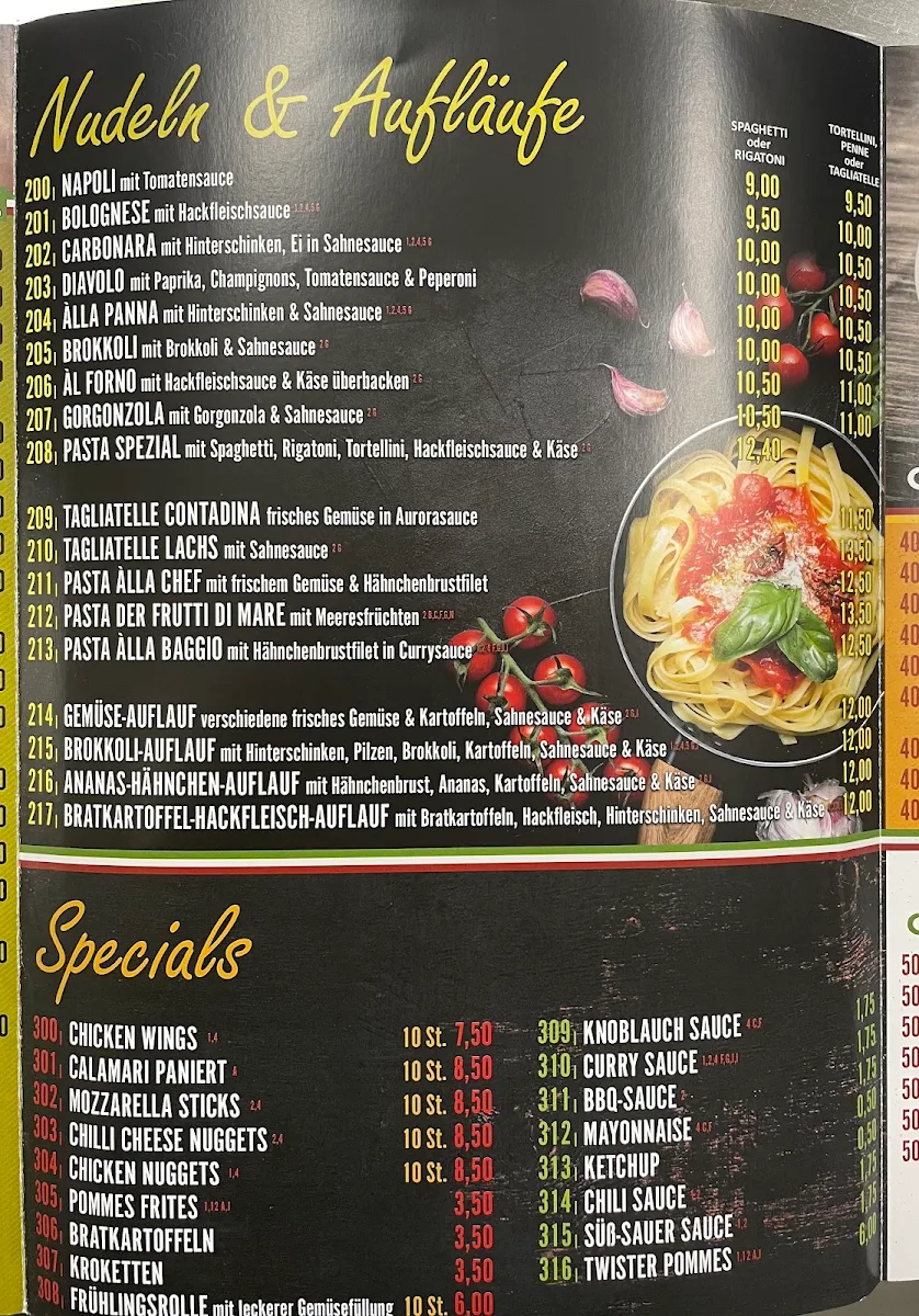 Speisekarte, pizza daking