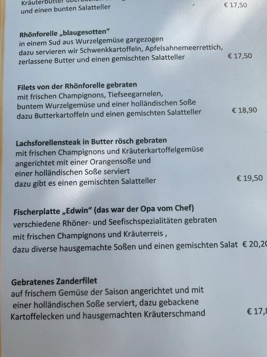 Speisekarte, Fischerhütte Edwin - Christopher Herbert