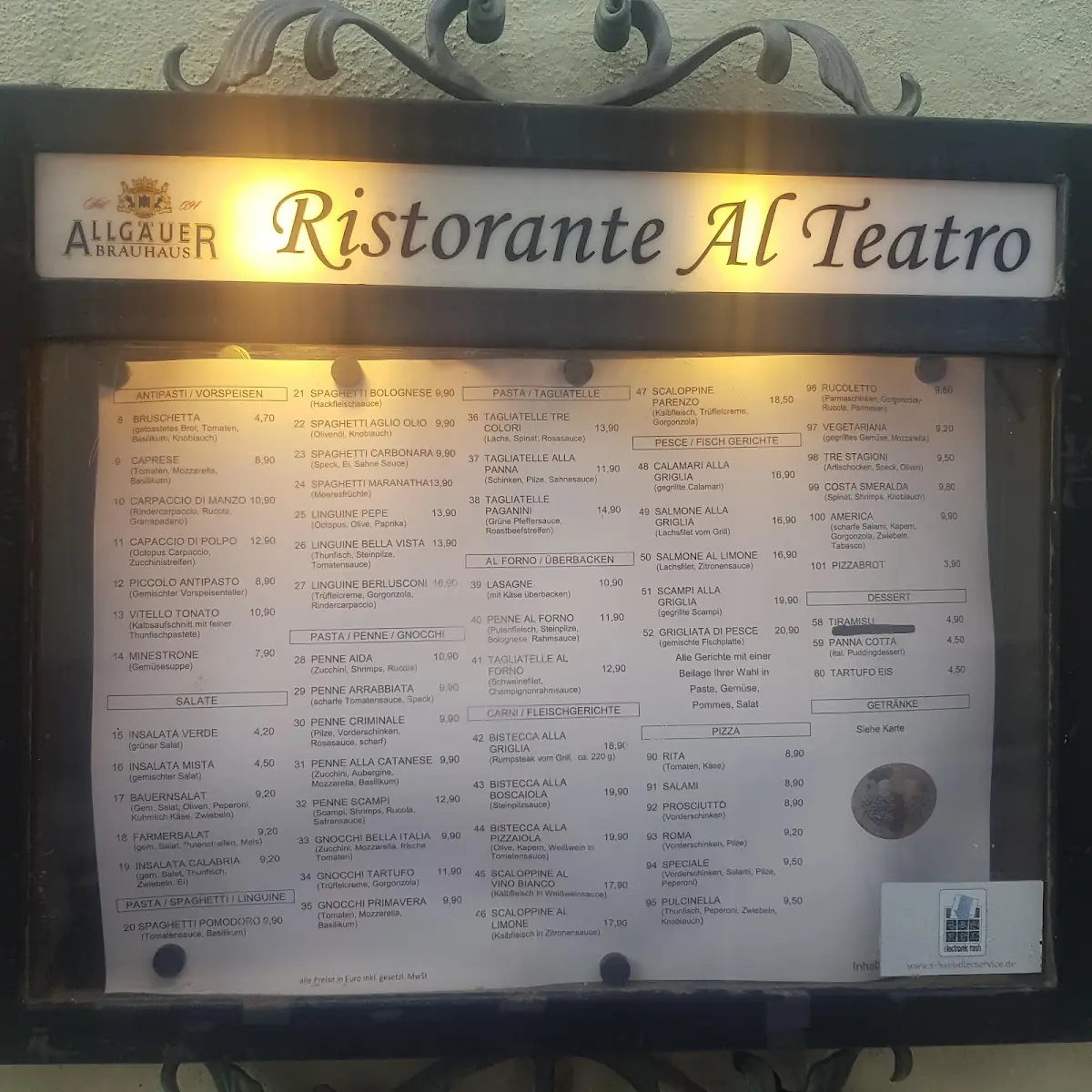 Speisekarte, Al Teatro