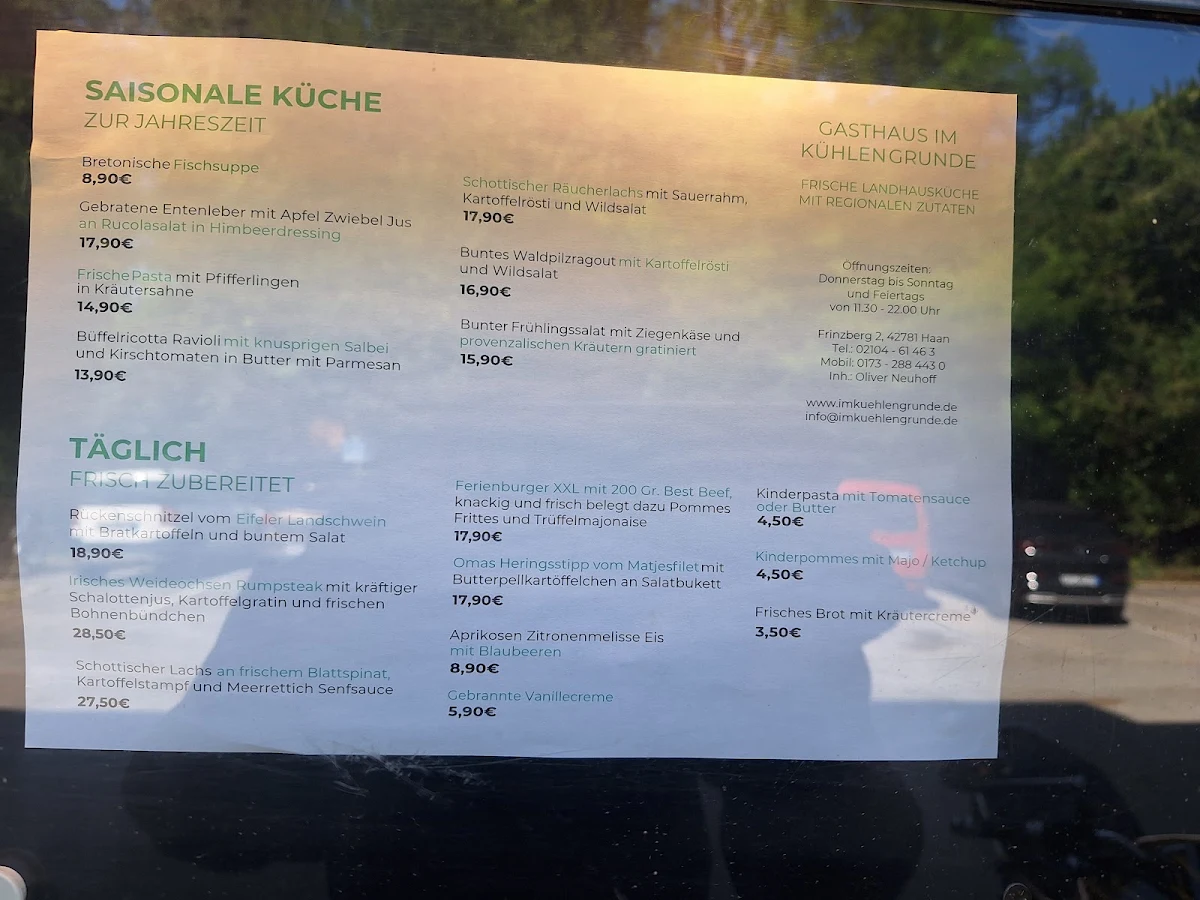 Speisekarte, Im kühlen Grunde