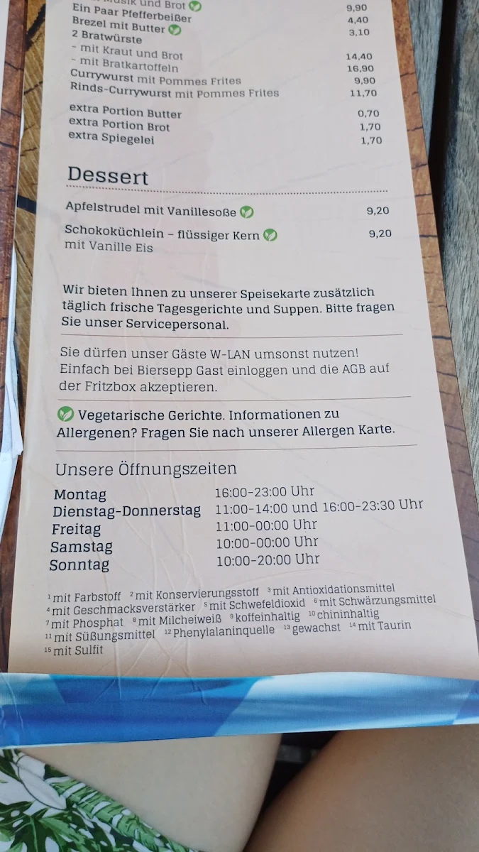 Speisekarte, Der Biersepp