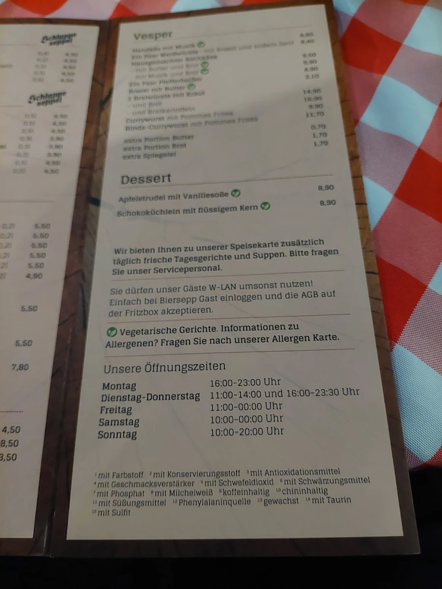 Speisekarte, Der Biersepp