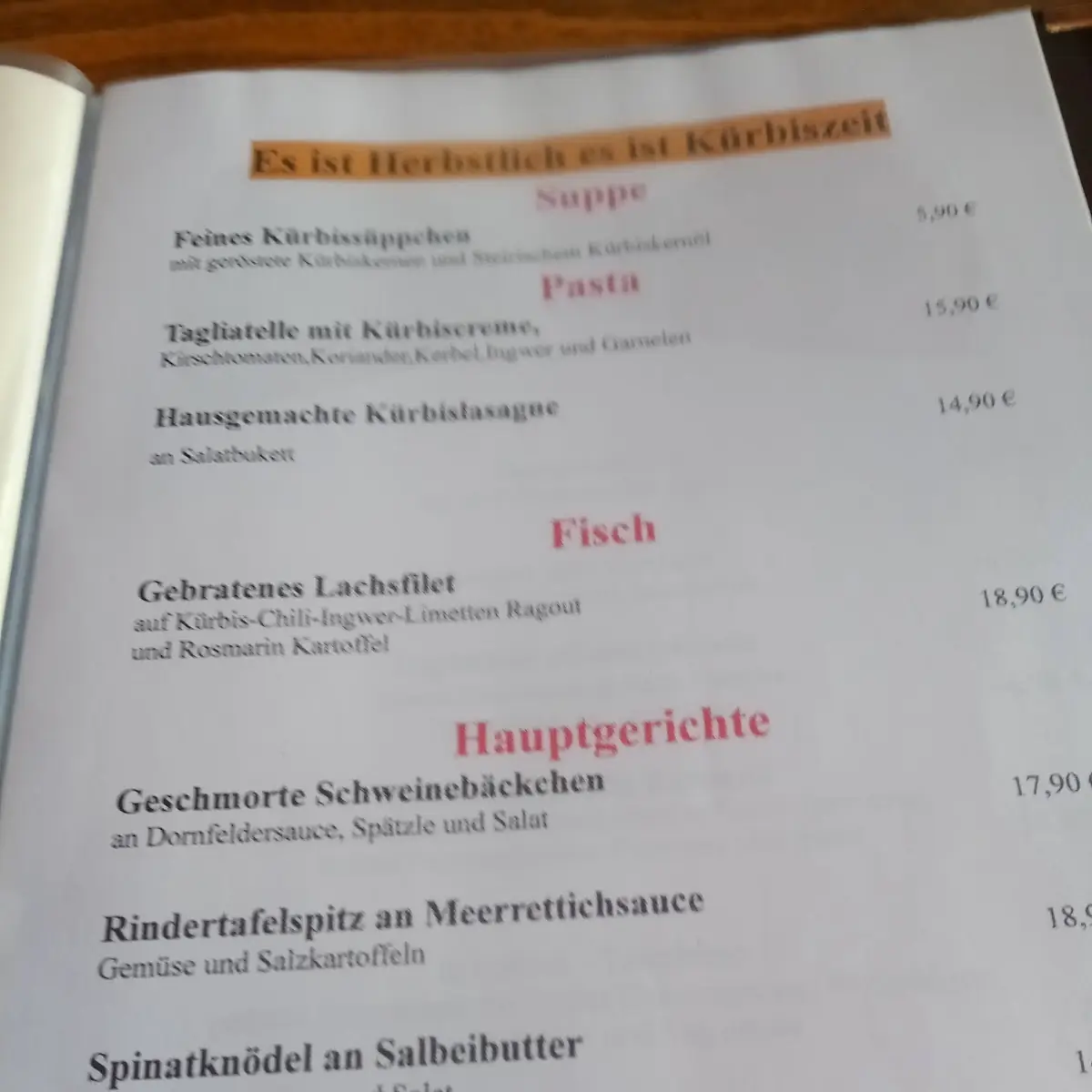 Speisekarte, Gutsschänke Holzhof