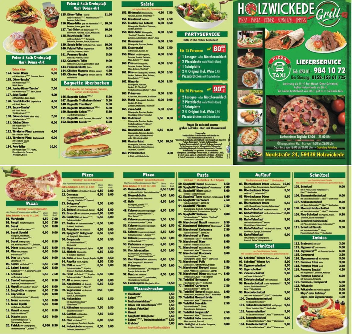 Speisekarte, Holzwickede Grill - Pizza - Pasta - Döner - Schnitzel - Imbiss