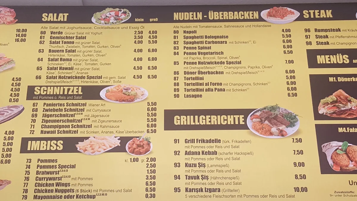 Speisekarte, Holzwickede Grill - Pizza - Pasta - Döner - Schnitzel - Imbiss