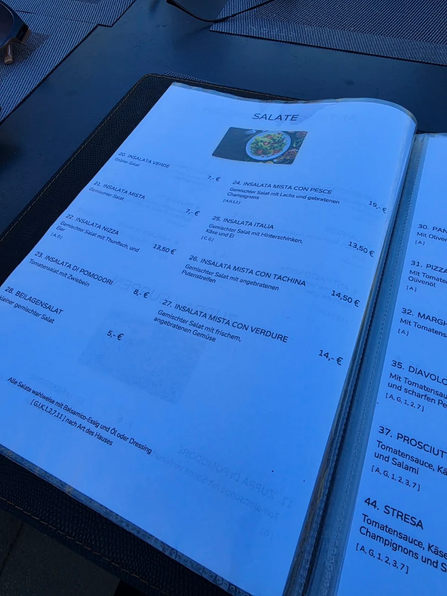 Speisekarte, Ristorante-Pizzeria Venezia