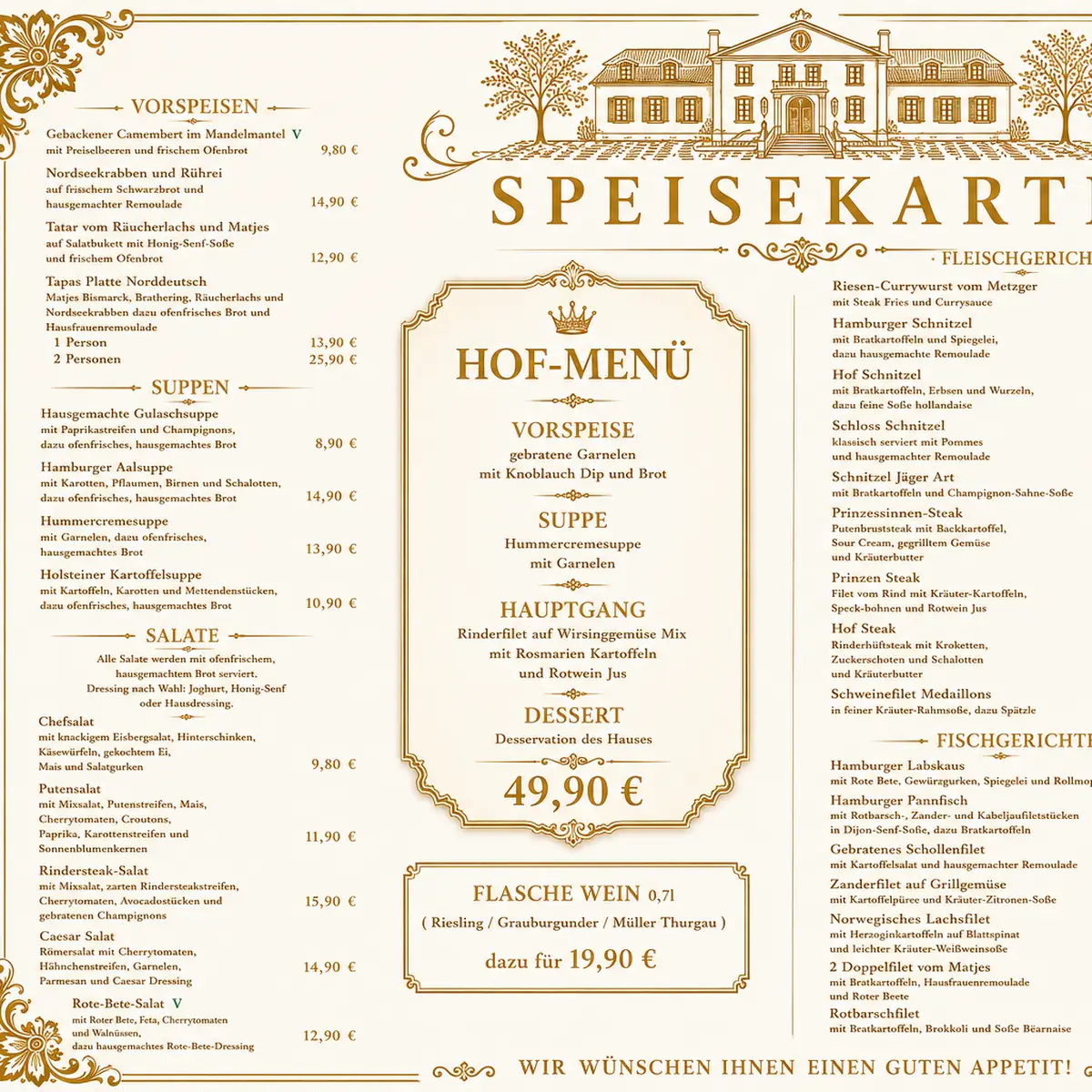 Speisekarte, Haseldorfer Hof