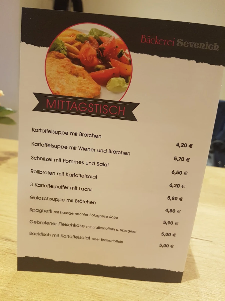 Speisekarte, Rosemarie Sevenich Bäckerei