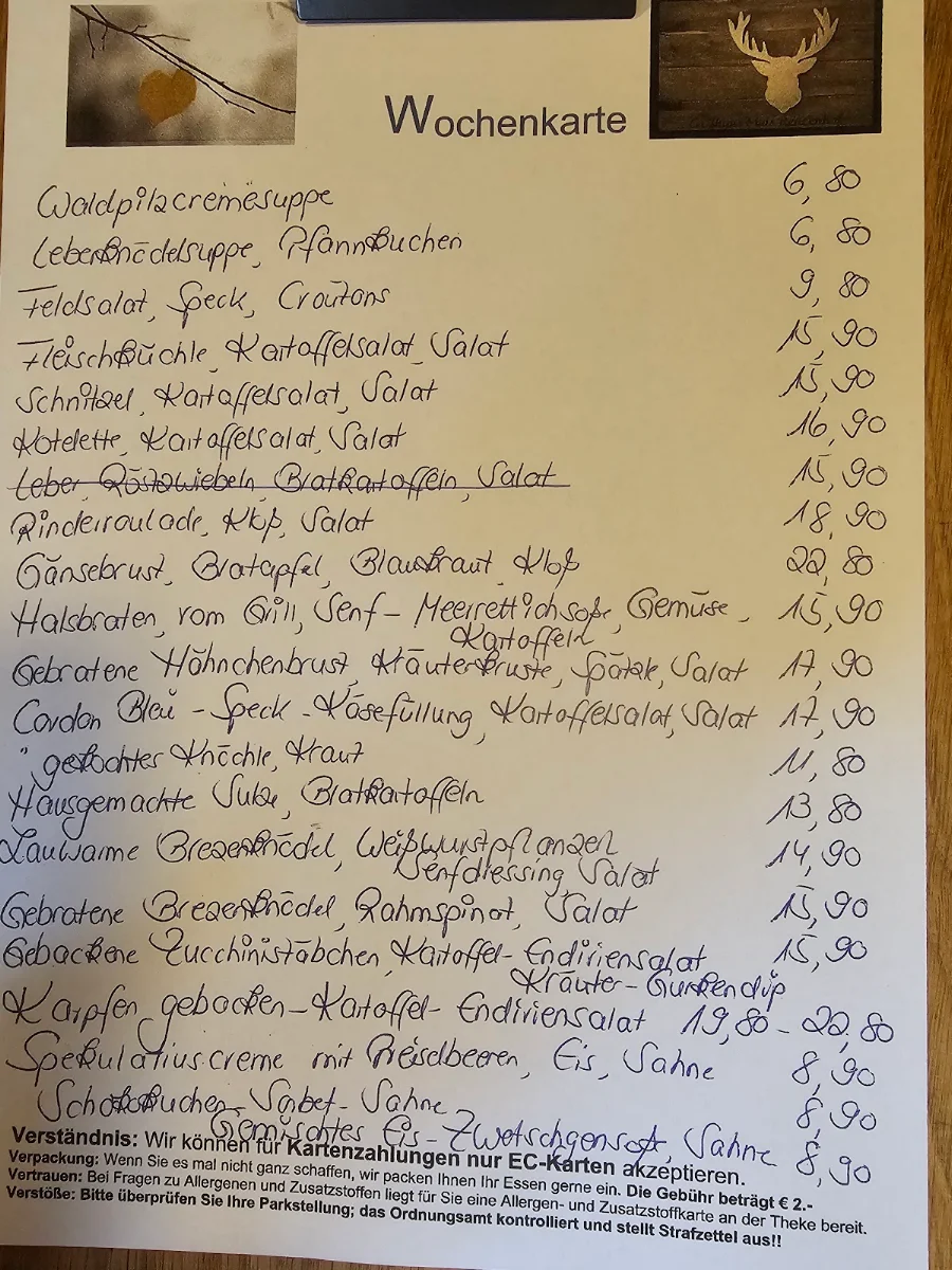 Speisekarte, Gasthof Mais (zum Jägerheim)