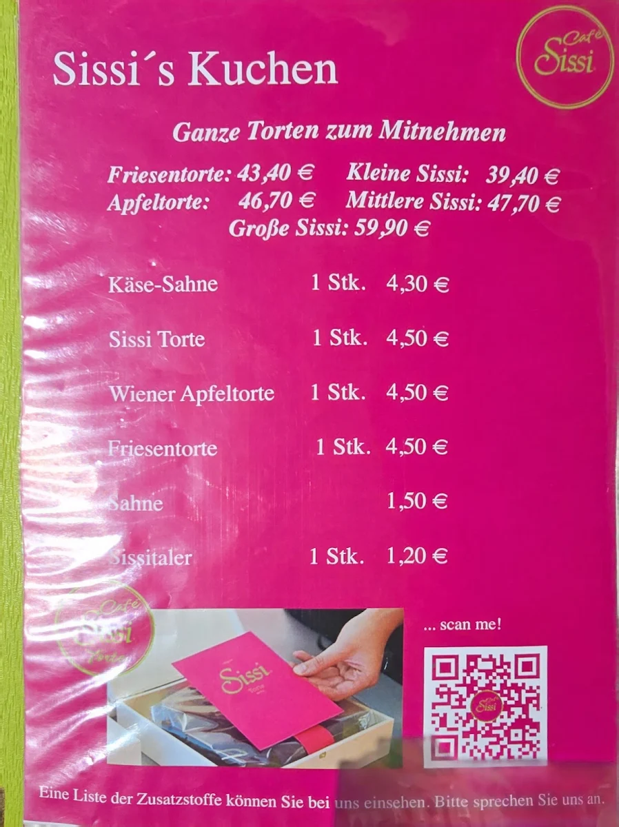 Speisekarte, Sissi Café
