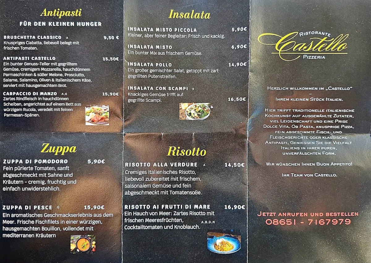 Speisekarte, Castello im Staufeneck