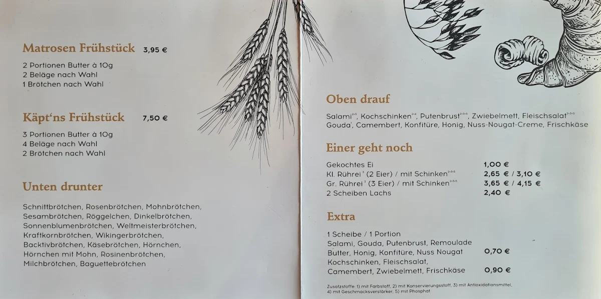 Speisekarte, Café Sandkorn Bäckerei und Konditorei Tiedemann GmbH