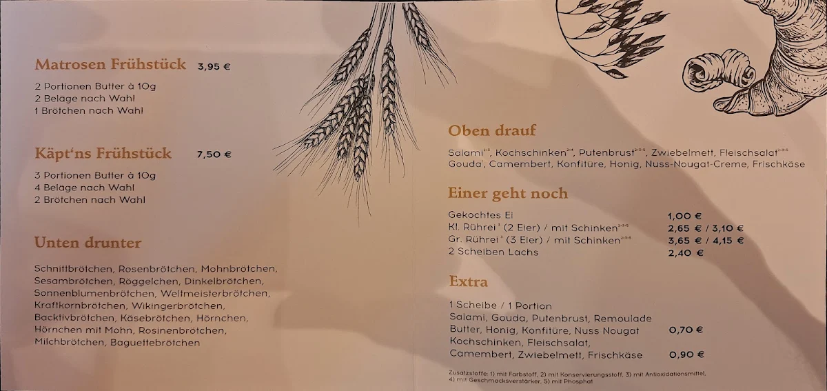 Speisekarte, Café Sandkorn Bäckerei und Konditorei Tiedemann GmbH