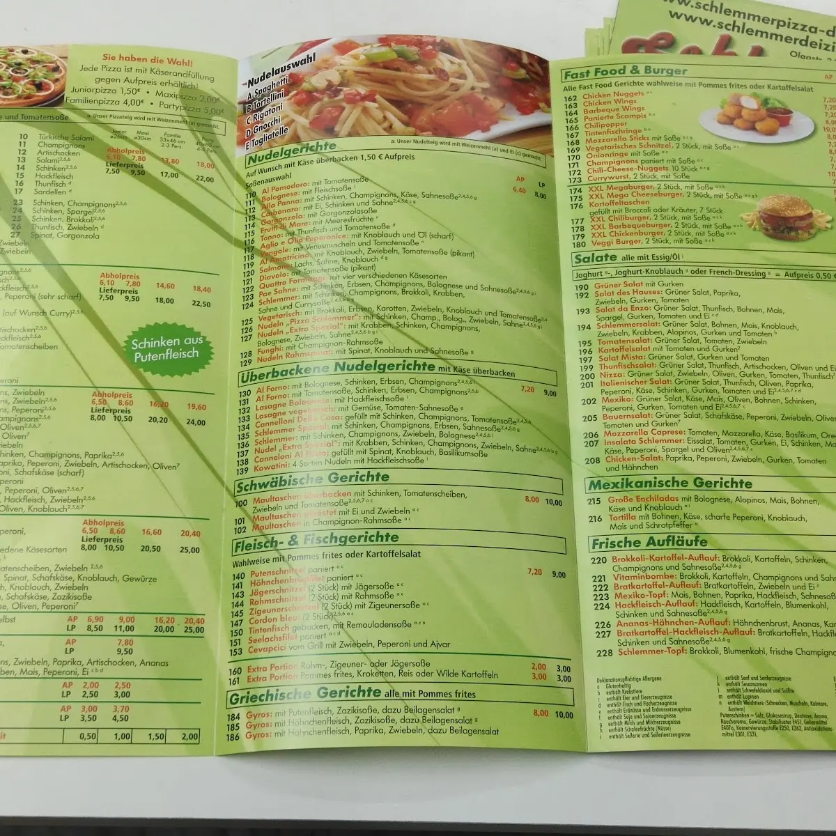Speisekarte, Schlemmer Pizza Deizisau