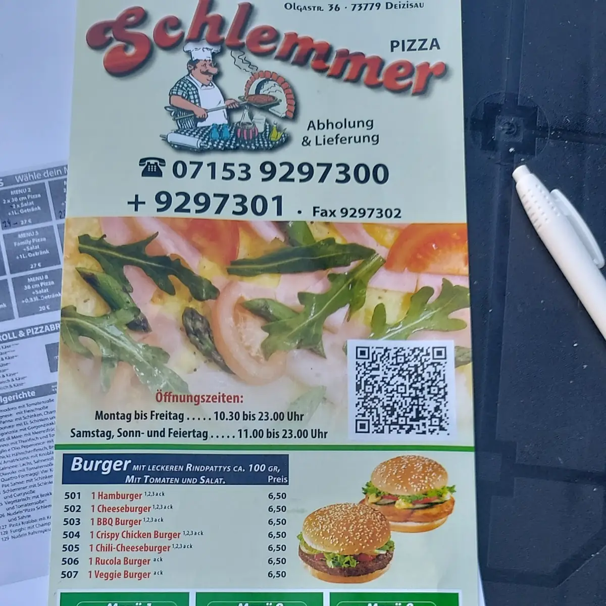 Speisekarte, Schlemmer Pizza Deizisau