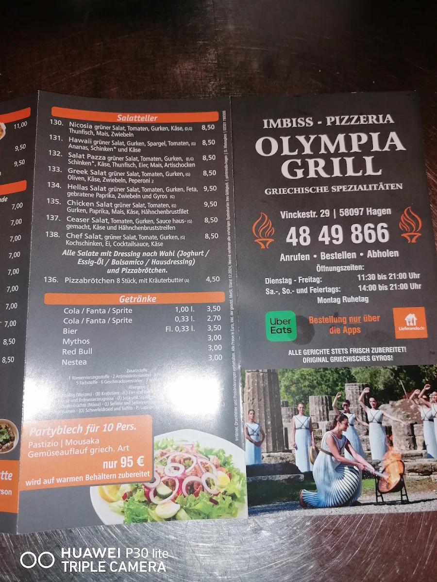 Speisekarte, Olympia Grill Hagen