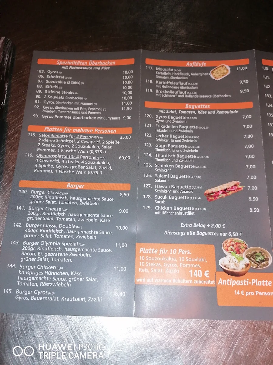Speisekarte, Olympia Grill Hagen