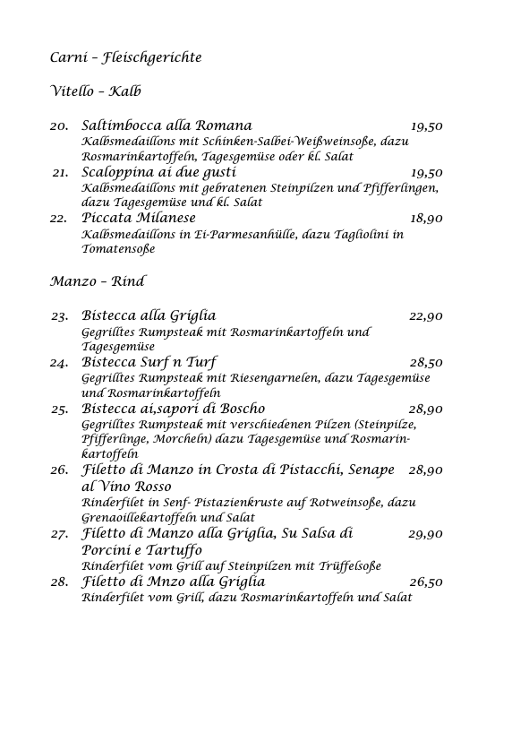 Speisekarte, Di Nardo