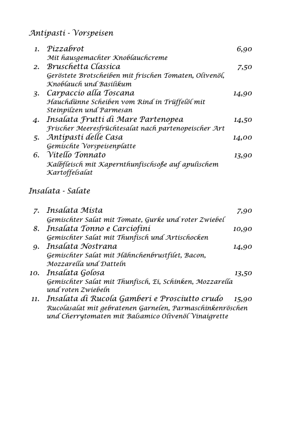 Speisekarte, Di Nardo