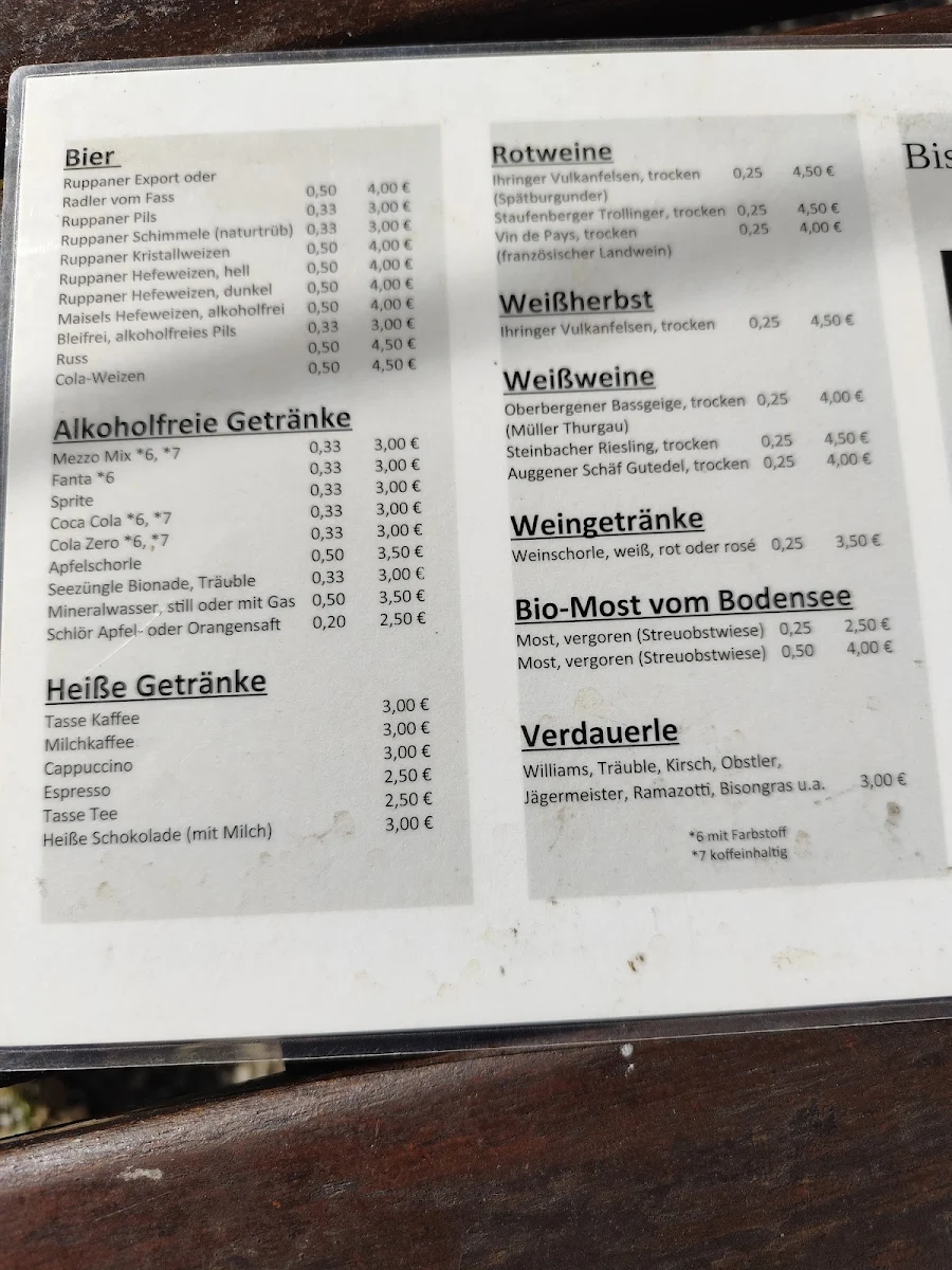 Speisekarte, Bisonstube Bodenwald