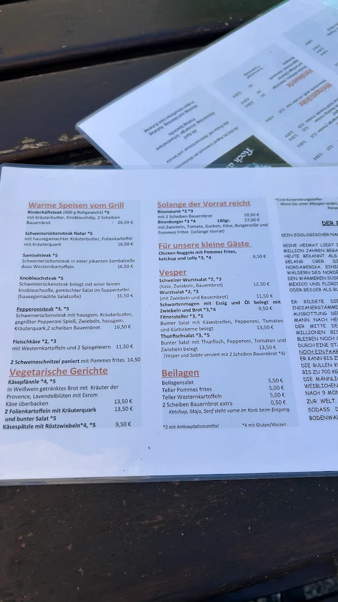 Speisekarte, Bisonstube Bodenwald