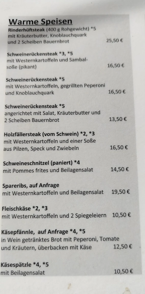 Speisekarte, Bisonstube Bodenwald