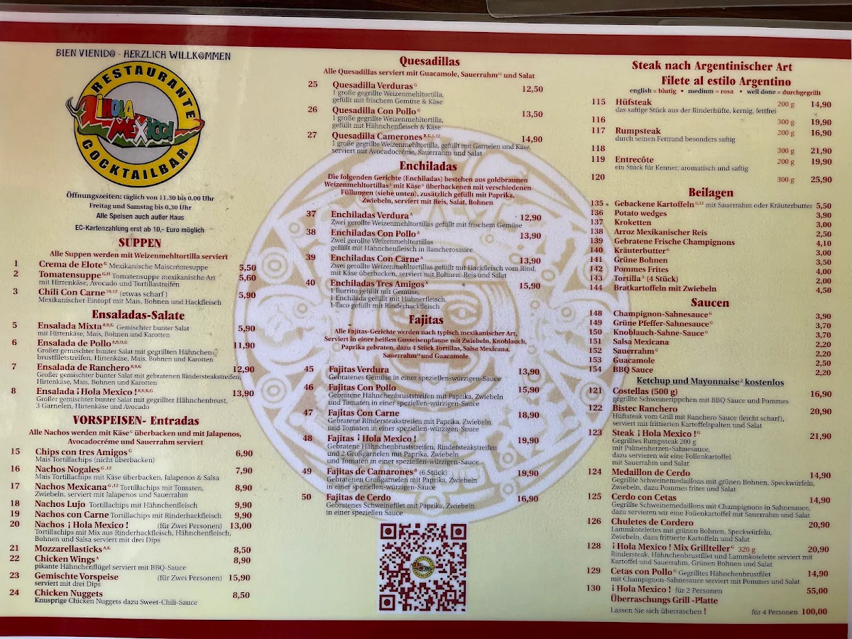 Speisekarte, Hola México Restaurant Prenzlauer Berg