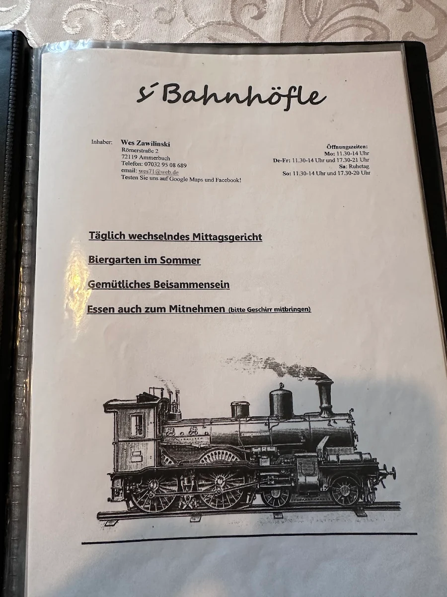 Speisekarte, Gaststätte S Bahnhöfle