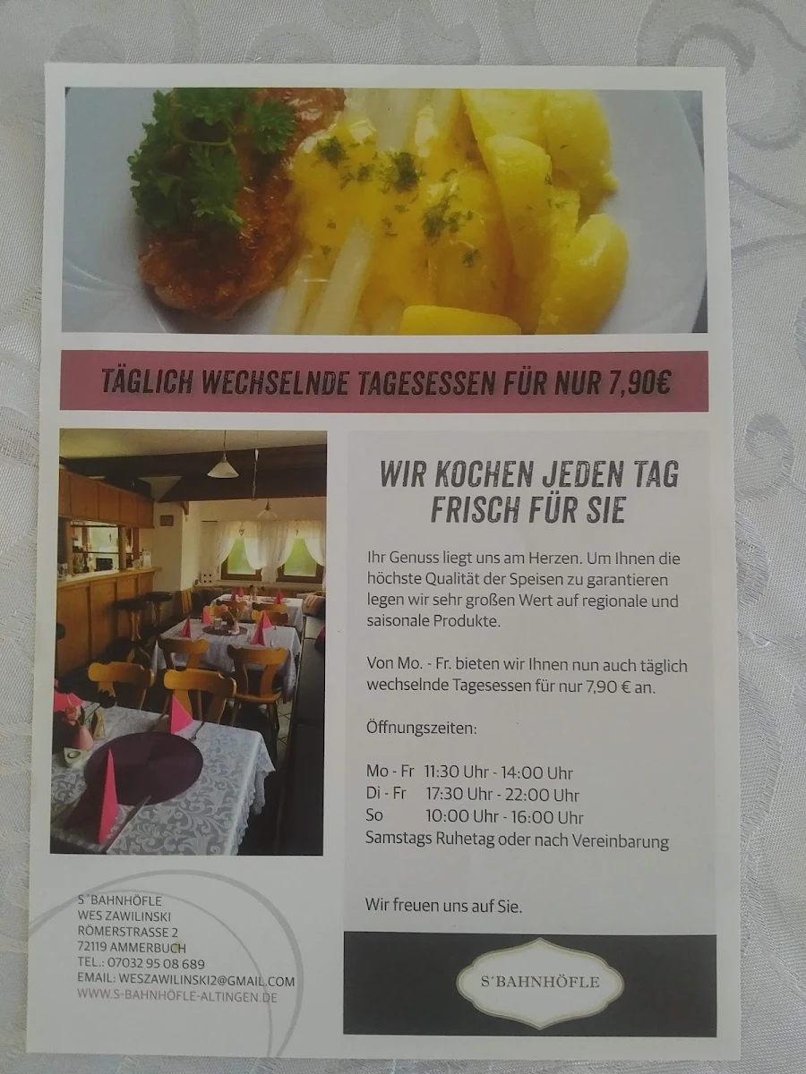 Speisekarte, Gaststätte S Bahnhöfle