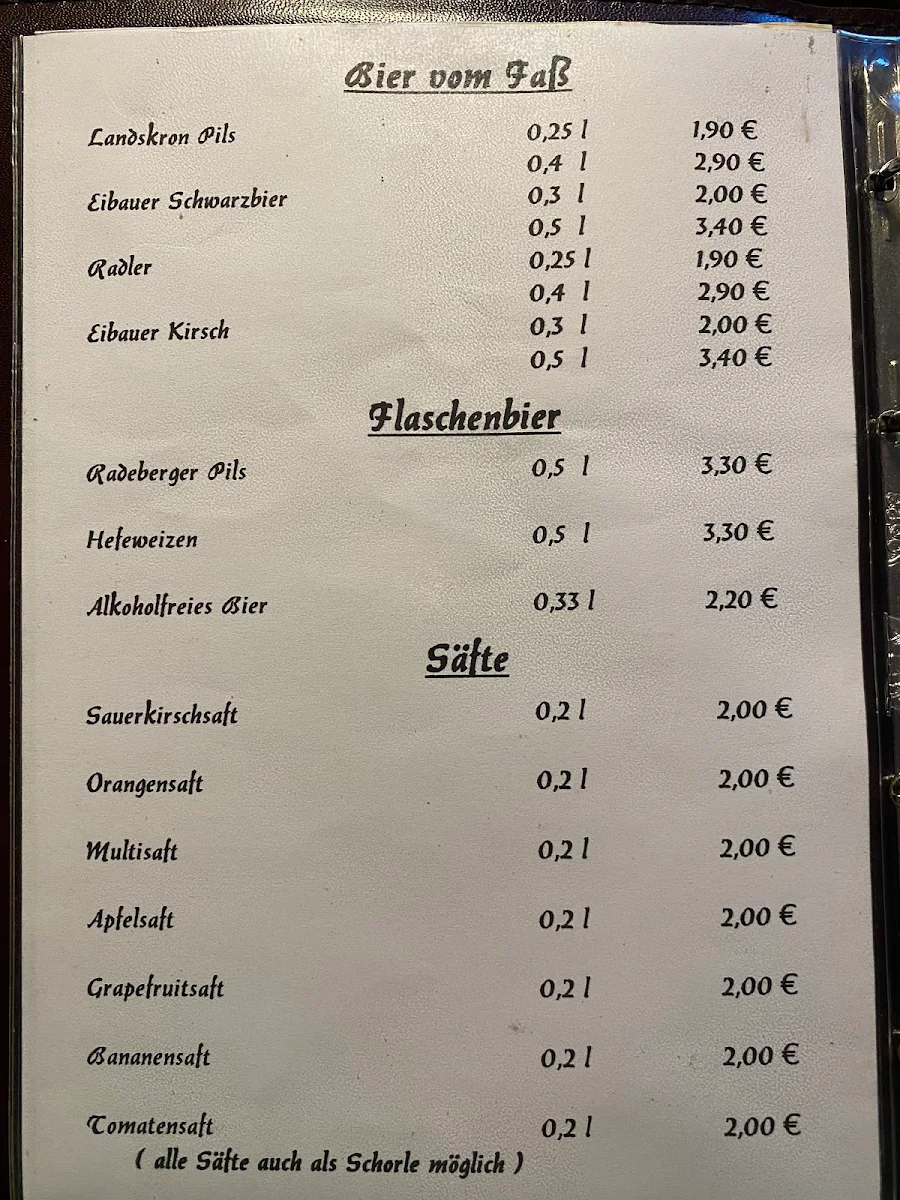 Speisekarte, Oybintal