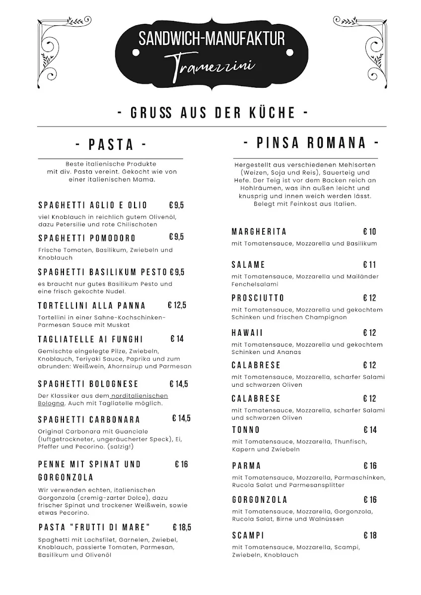 Speisekarte, Tramezzini Sandwich Manufaktur - Berlin