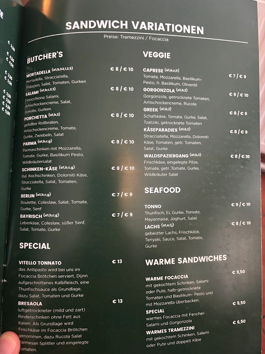 Speisekarte, Tramezzini Sandwich Manufaktur - Berlin