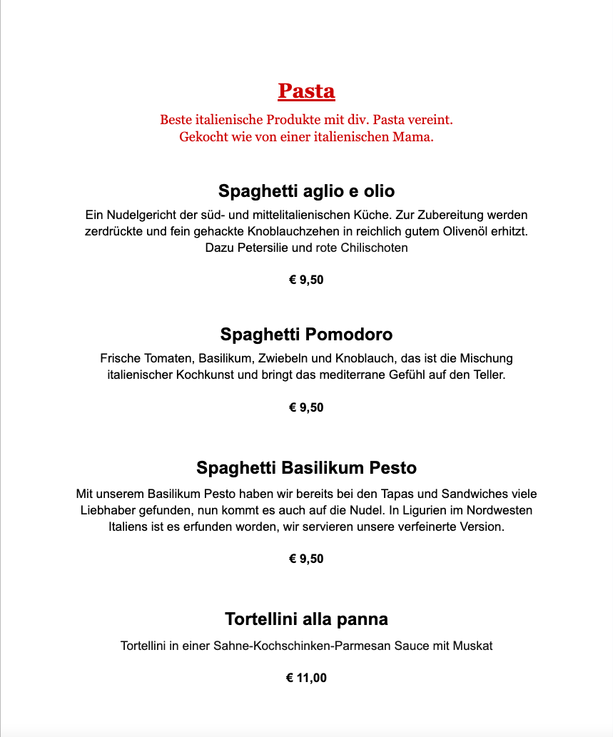 Speisekarte, Tramezzini Sandwich Manufaktur - Berlin