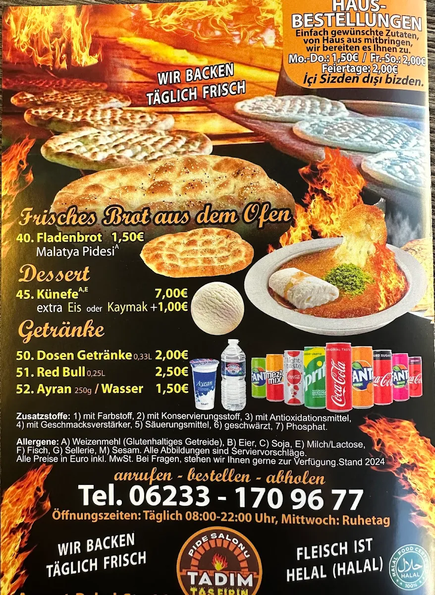 Speisekarte, Tadım pide salonu frankenthal