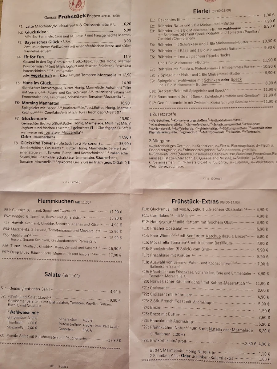 Speisekarte, Cafe Glückskind