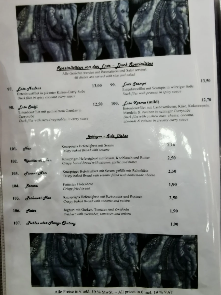 Speisekarte, MIRA Indisches Restaurant - Café - Cocktailbar