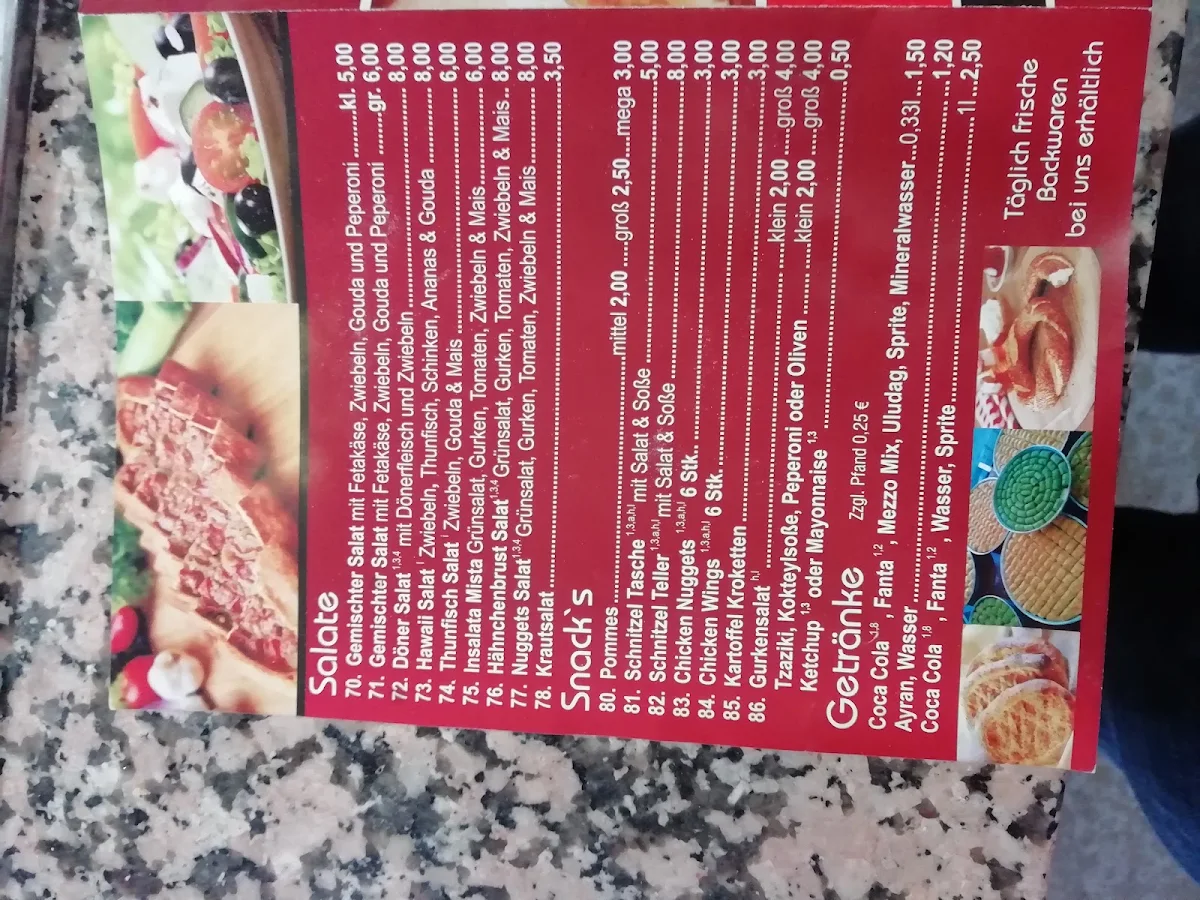 Speisekarte, Gök Imbiss Bäckerei
